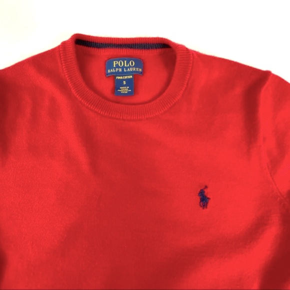Polo Ralph Lauren Sweater, Red Pima Cotton Sweater with Blue Polo Pony, EUC - Picture 2 of 11